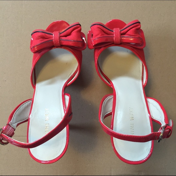 Nine West Red Platform Slingback Heels w/Bows - Picture 4 of 4